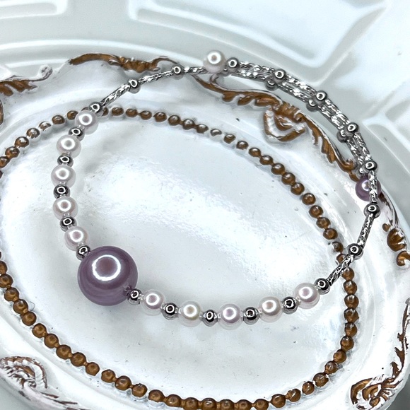 Handmade Freshwater Blueberry 🫐 Edison Pearl Bangle Coil Bracelet - Picture 3 of 4